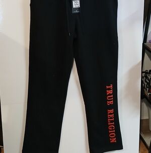 True Religion Black Pants with Red Text